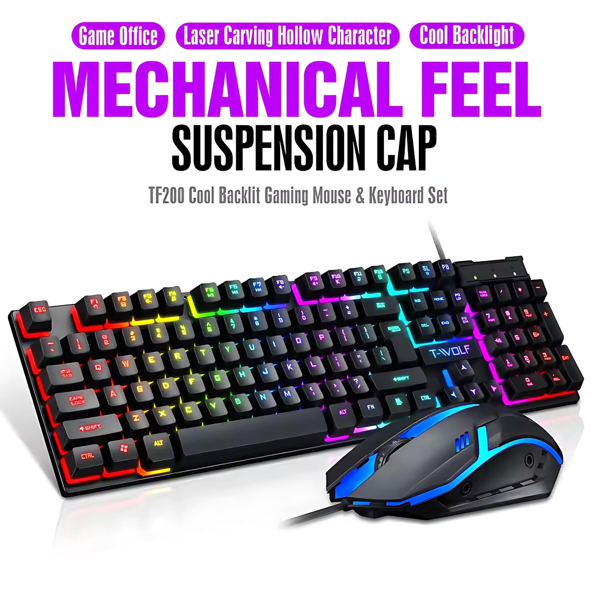 Gaming Keyboard And Mouse Wireless - Rainbow Backlit Wired Keyboard and Mouse,Floating