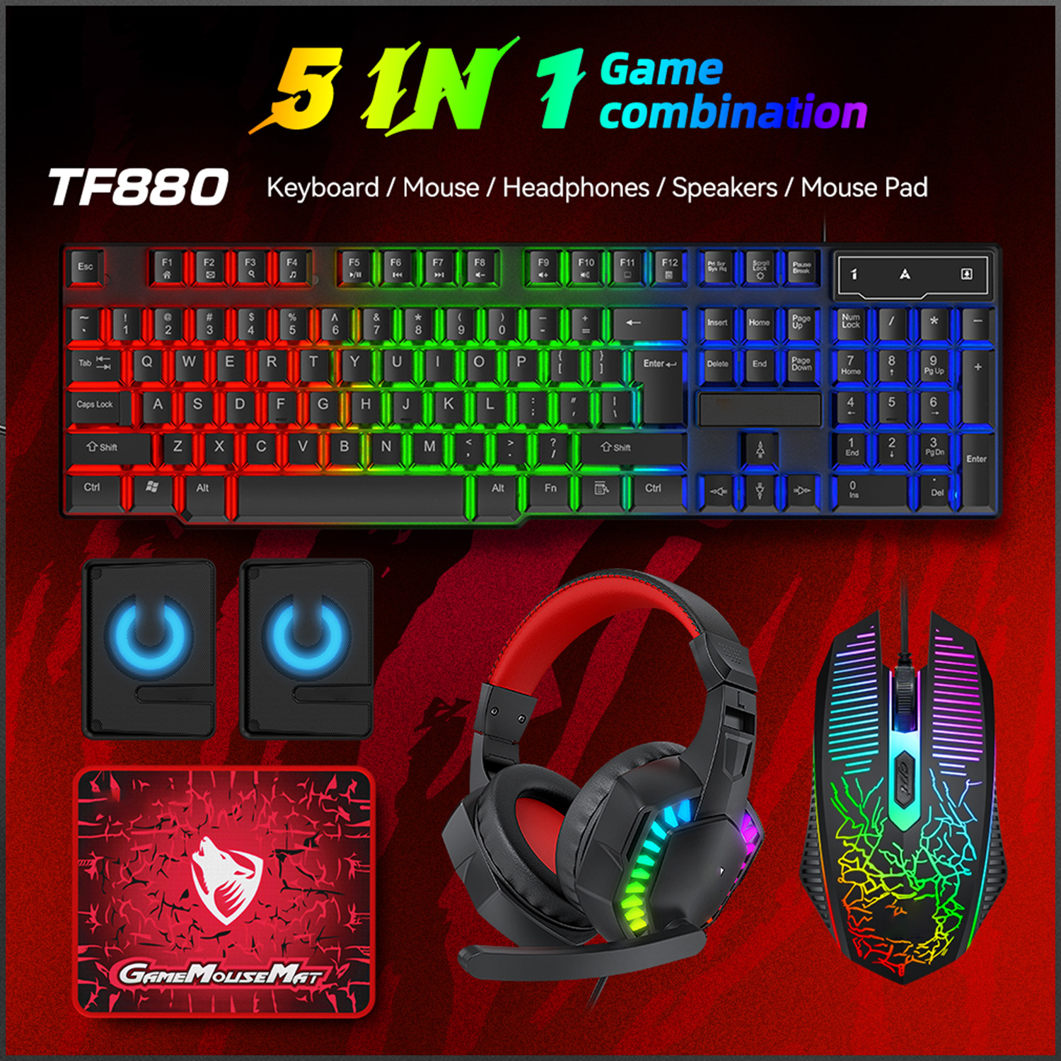 Gaming Keyboard Ergonomics - 5-in-1 Set Gaming Combo Keyboard 4-color